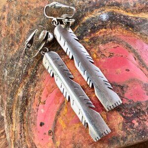 Vintage Sterling Silver Southwestern Feather Earrings